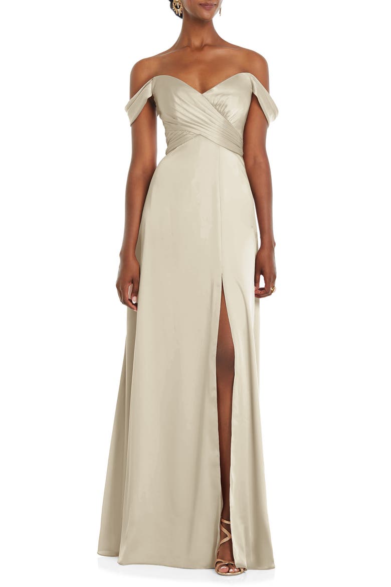 Off the Shoulder Satin Gown, Main, color, CHAMPAGNE