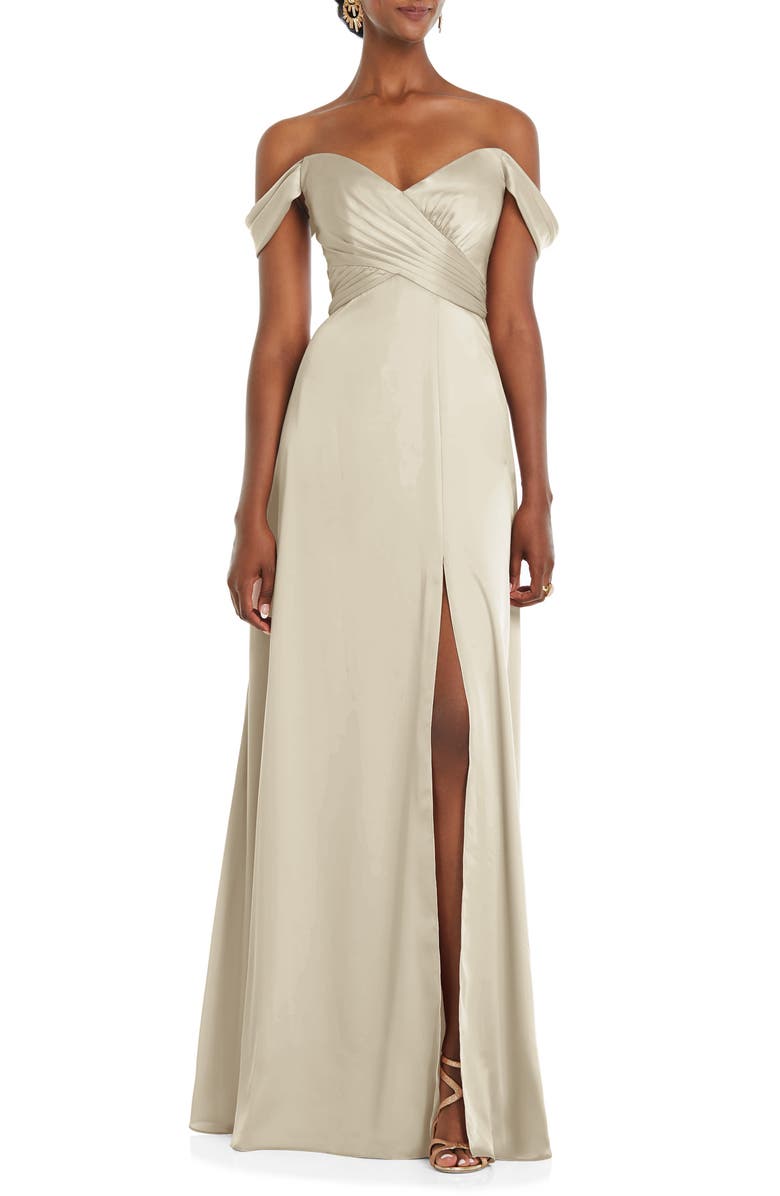 Dessy Collection Off the Shoulder Satin Gown, Main, color, 
