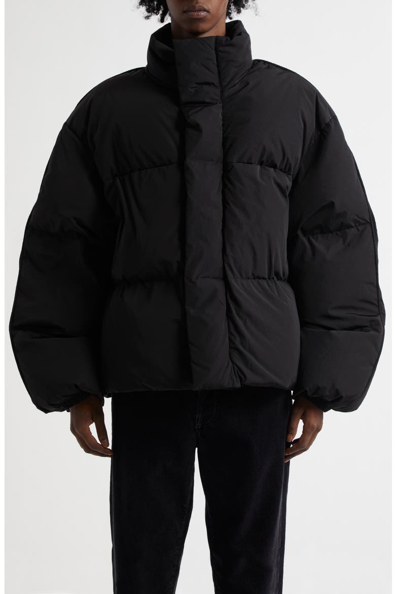 Sprayed Print Down Puffer Jacket, Main, color, BLACK