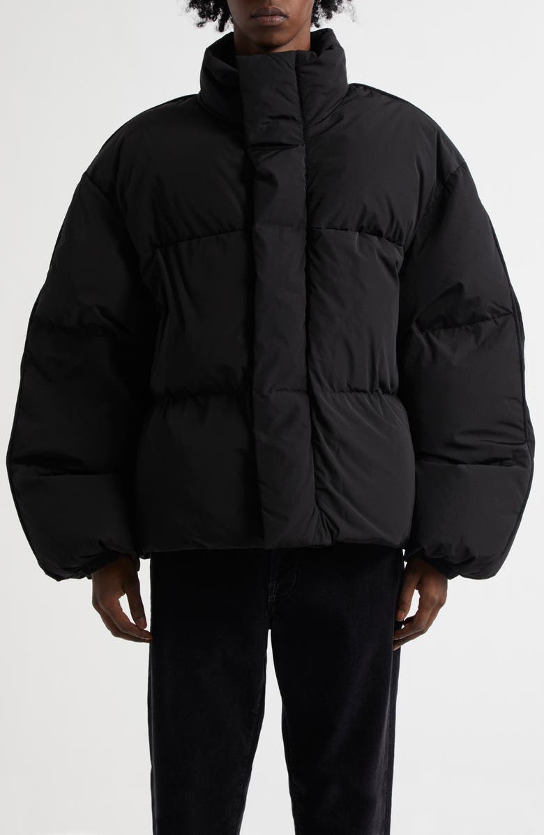 Acne Studios Sprayed Print Down Puffer Jacket, Main, color, Black