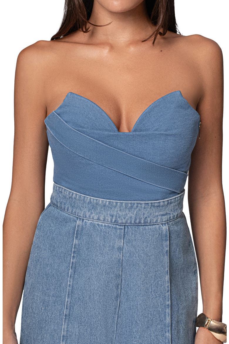Teyana Strapless Denim Bustier Top, Main, color, MEDIUM WASH