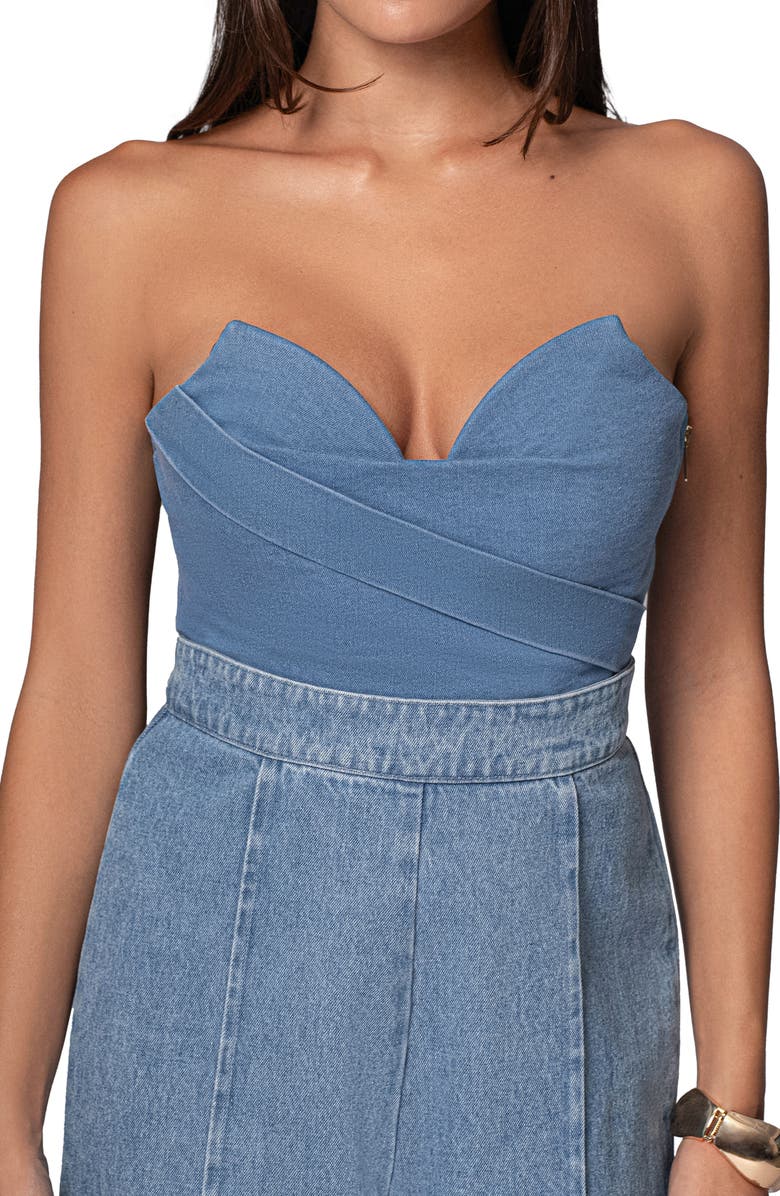 JLUXLABEL Teyana Strapless Denim Bustier Top, Main, color, Medium Wash