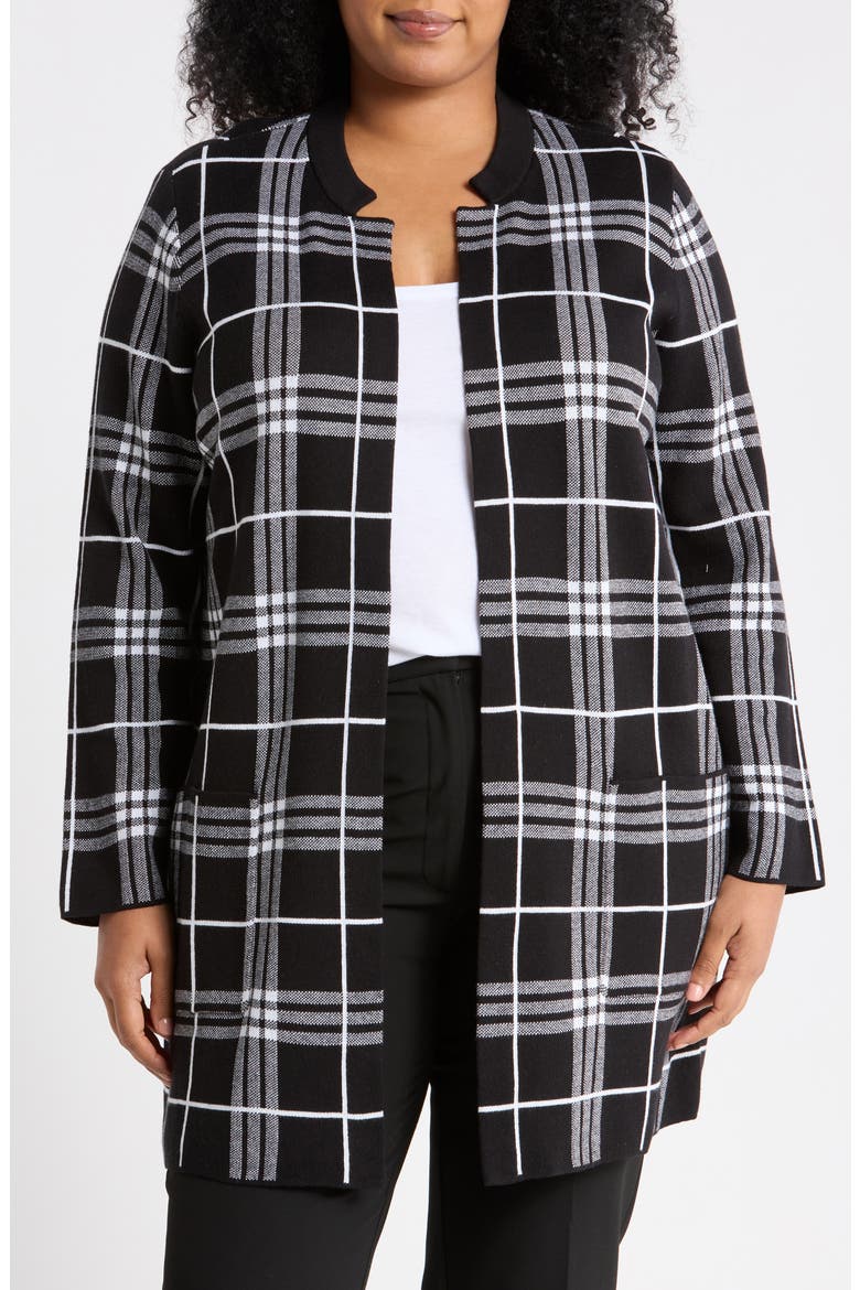 Plaid Open Front Cardigan, Main, color, BLACK/ WHITE
