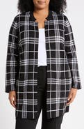 KASPER Plaid Open Front Cardigan