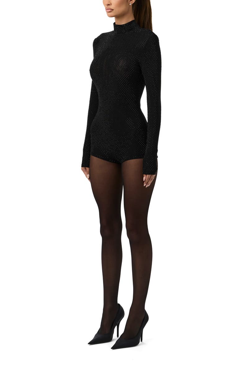 Naked Wardrobe Rhinestone Body-Con Romper, Alternate, color, Black