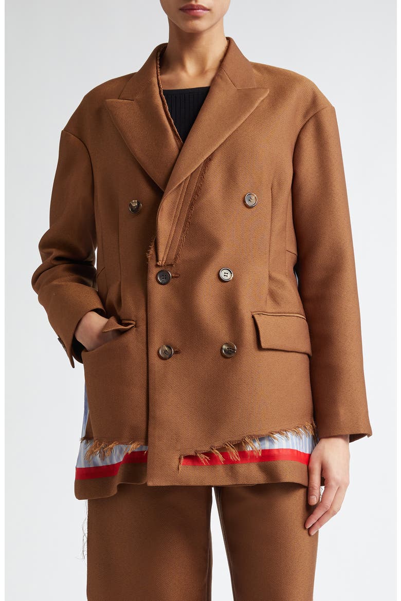 Spliced Mixed Media Double Breasted Blazer, Main, color, BROWN