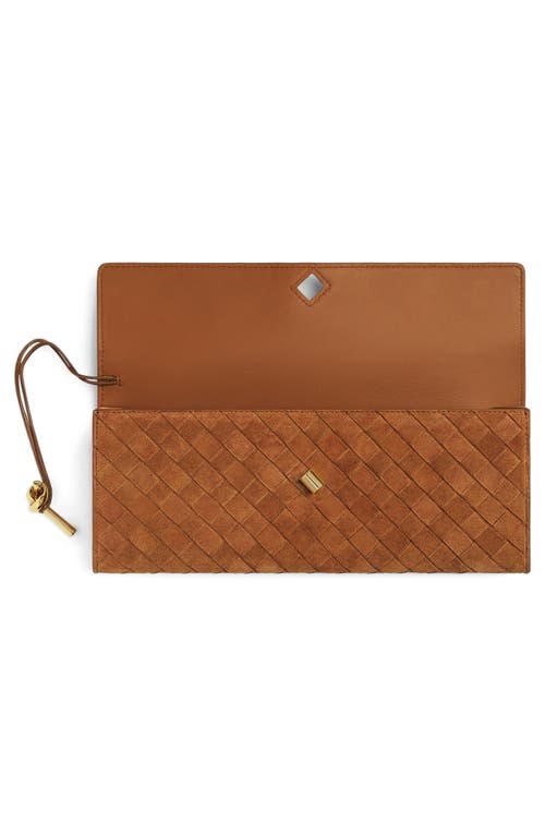 Bottega Veneta Long Andiamo Intrecciato Suede Clutch In Brown