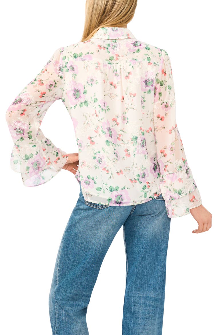 Floral Print Ruffle Cuff Shirt, Alternate, color, NEW IVORY