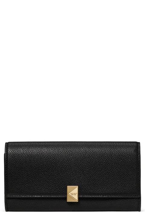 deco large pebbled leather flat wallet