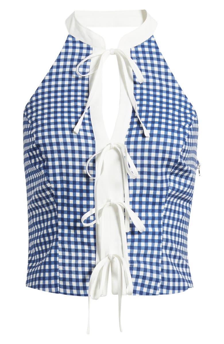 Avec Les Filles Gingham Halter Top, Alternate, color, Navy-White Gingham