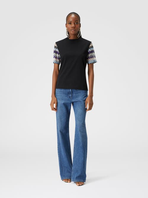 Shop Missoni Cotton Jersey T-shirt With Zig Zag Knit Sleeves In Multicoloured