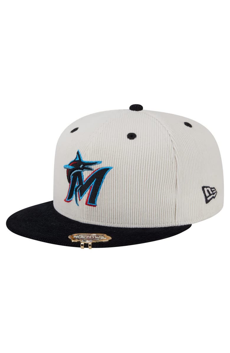 New Era Men's New Era Cream/Black Miami Marlins Two-Tone Corduroy 59FIFTY Fitted Hat, Alternate, color, 