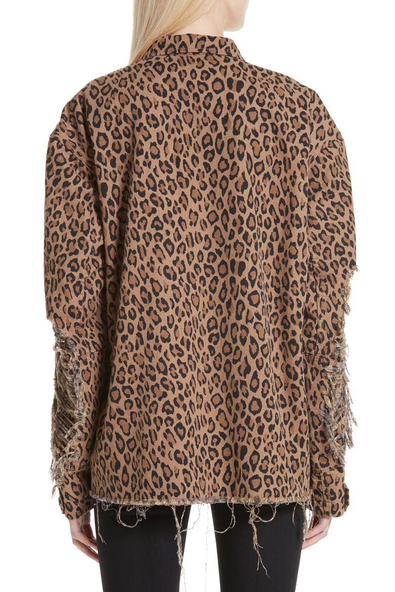 Shredded Oversize Leopard Print Jacket, Alternate, color, LEOPARD