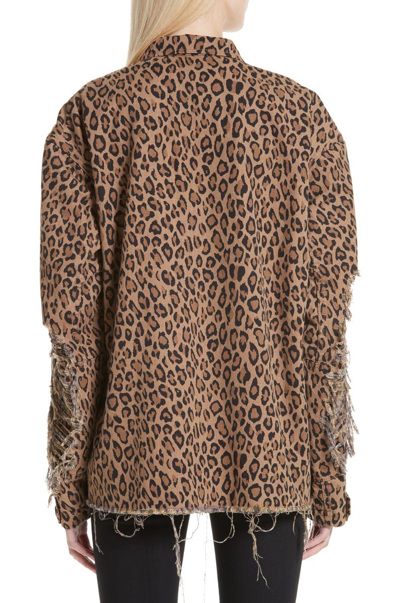 R13 Shredded Oversize Leopard Print Jacket, Alternate, color,