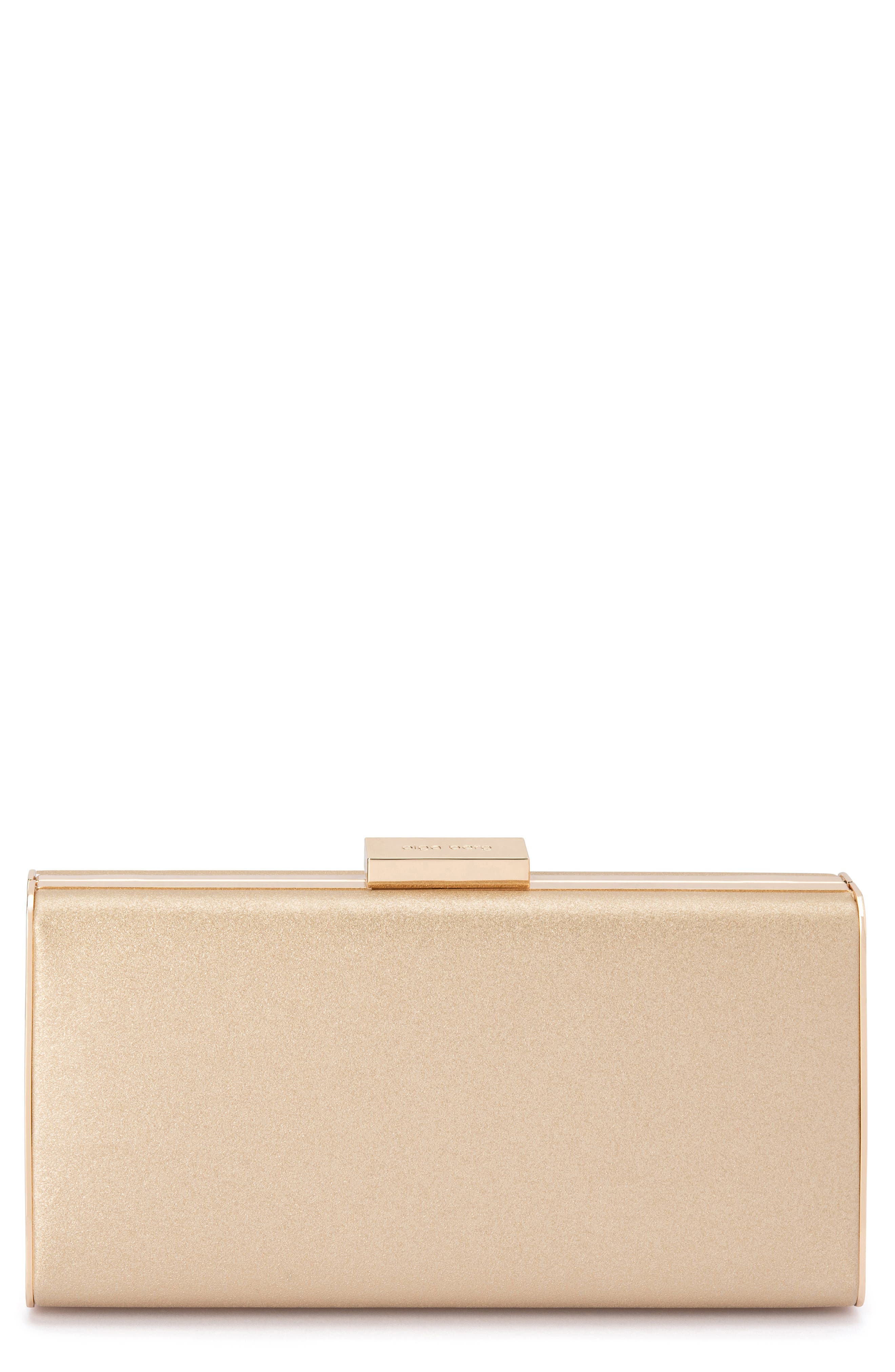 Olga Berg Precious Metallic Box Clutch, Main, color, Champagne