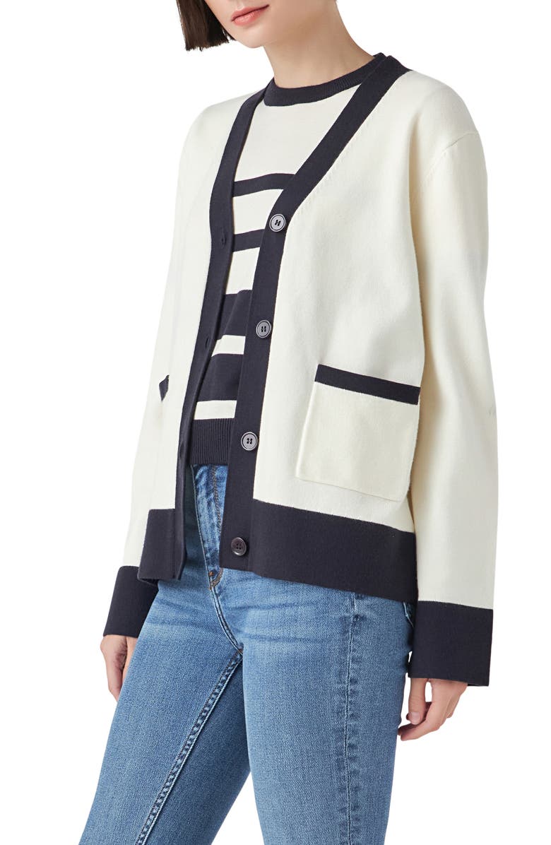 English Factory Contrast Cardigan, Alternate, color, 