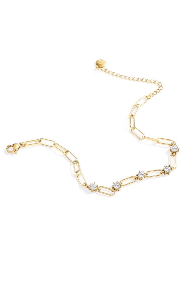 Paperclip Bracelet with Gemstone Accents, Alternate, color, April Diamond / 6.5"