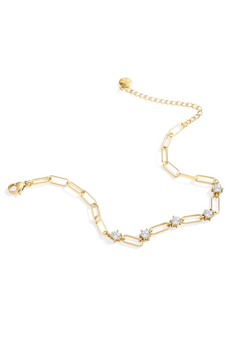 Mint & Lily Paperclip Bracelet with Gemstone Accents, Alternate, color, April Diamond / 6.5"