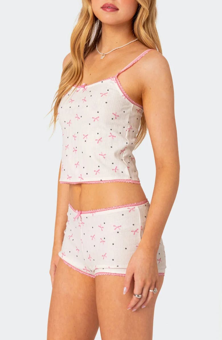 EDIKTED Shelly Print Pointelle Crop Camisole, Alternate, color, White