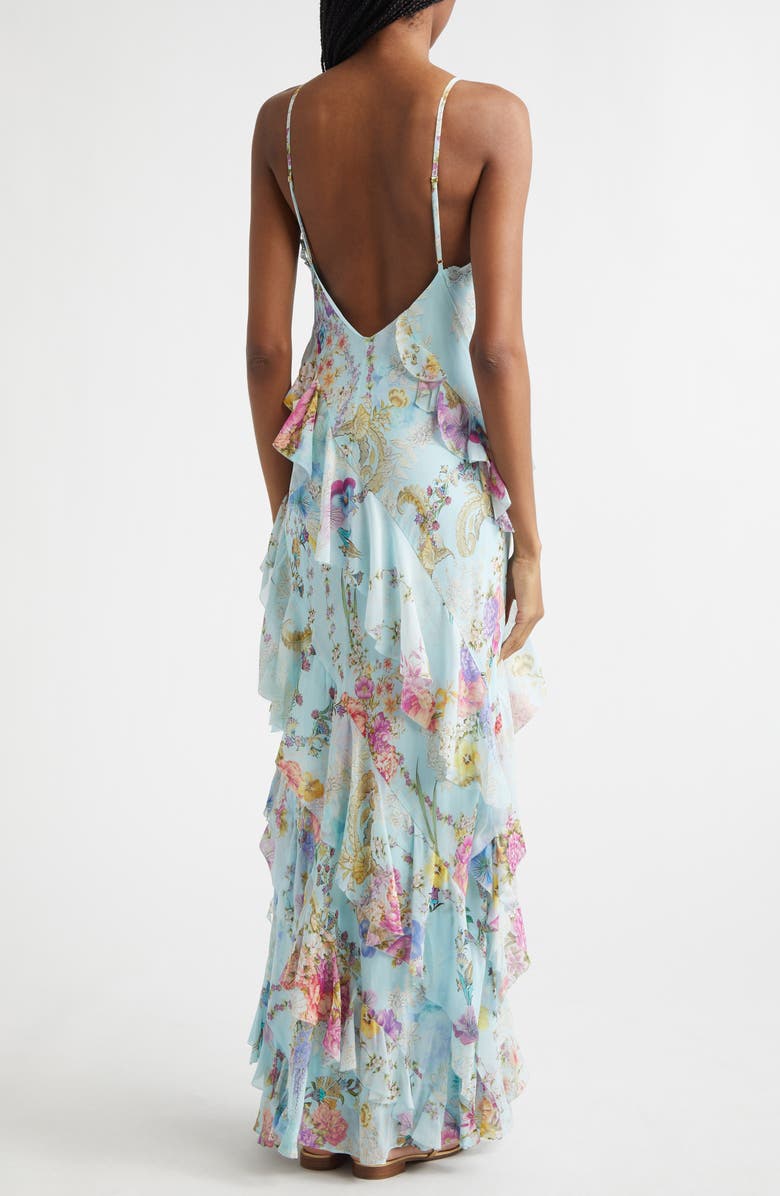Camilla Floral Ruffle Silk Slipdress, Alternate, color, Bazaar Blooms