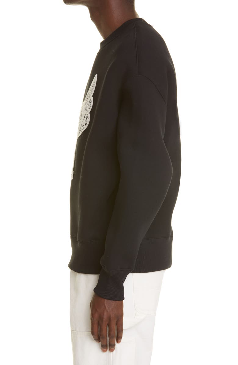 AMI Paris Mattiussi Lace Logo Stretch Cotton Sweatshirt, Alternate, color, Fleece Black