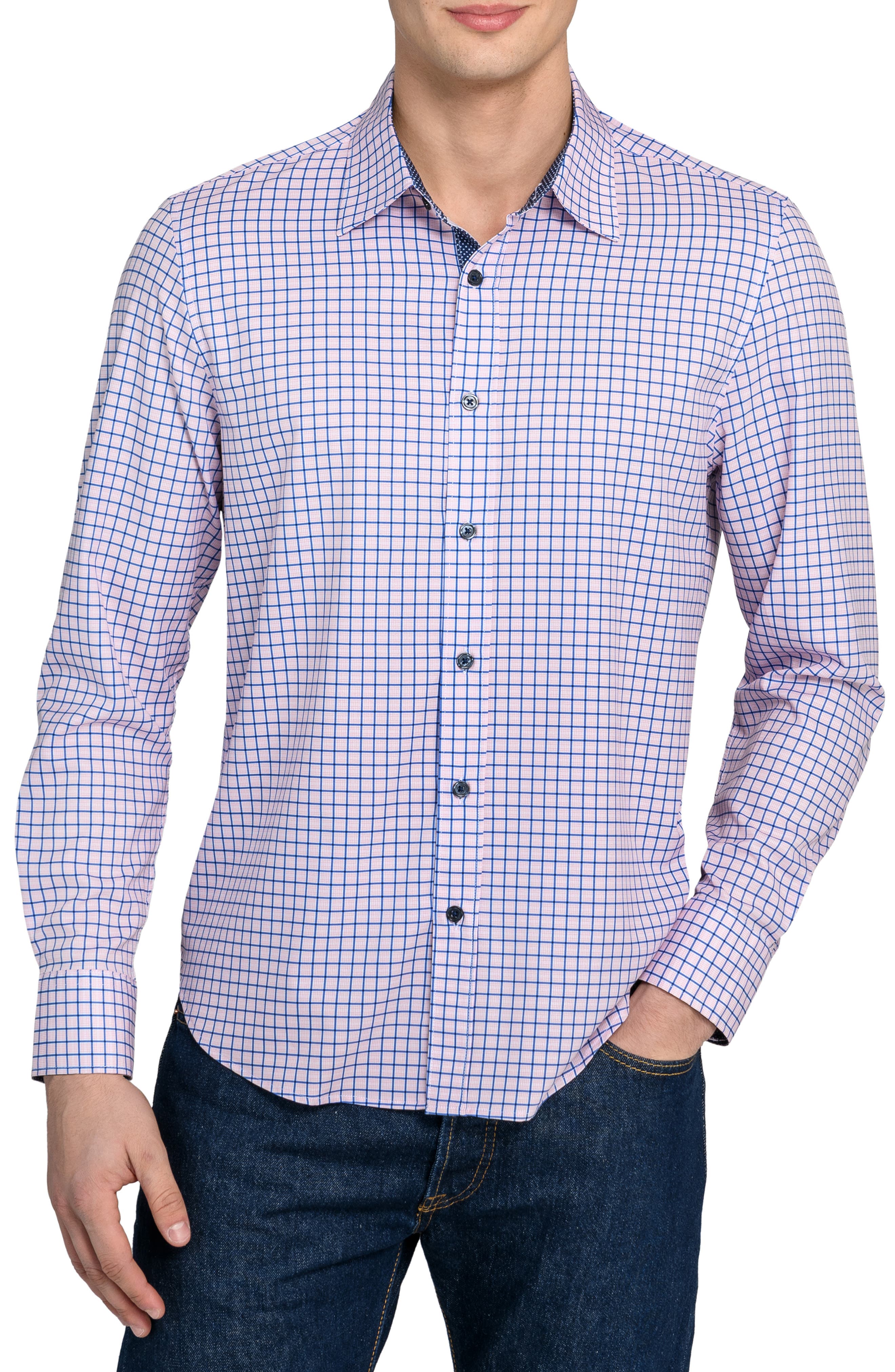 CONSTRUCT Grid Print Stretch Dress Shirt