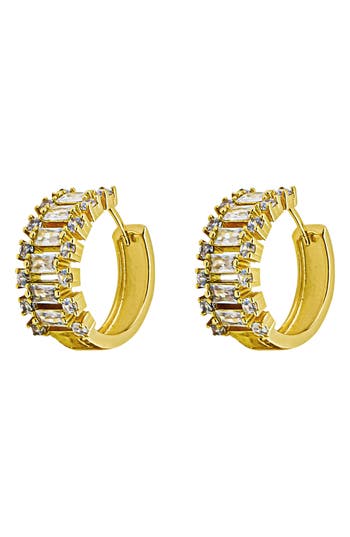 Panacea Cubic Zirconia Triple Row Huggie Hoop Earrings In Gold