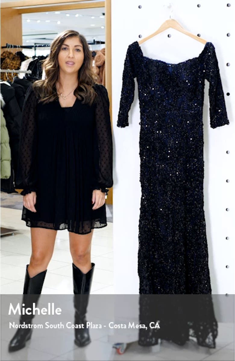 Xscape Off the Shoulder Sequin Floral Trumpet Gown, sales video thumbnail