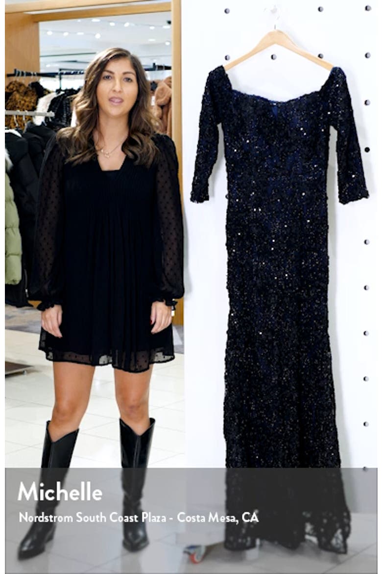 Xscape Off the Shoulder Sequin Floral Trumpet Gown video