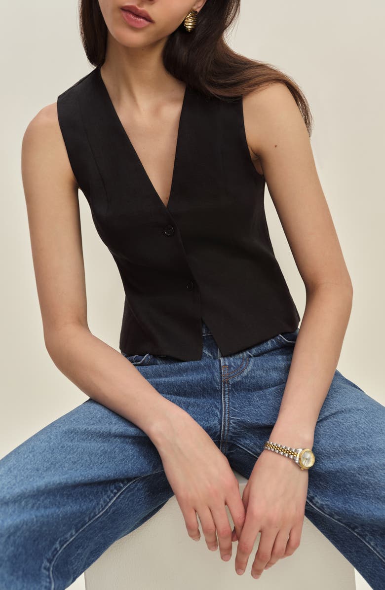 Reformation Anita Linen Button-Up Vest, Main, color,