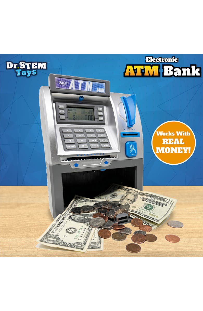 Dr. STEM Toys Electronic Atm Bank Real Money Savings Piggy Bank Toy, Alternate, color, Multicolored