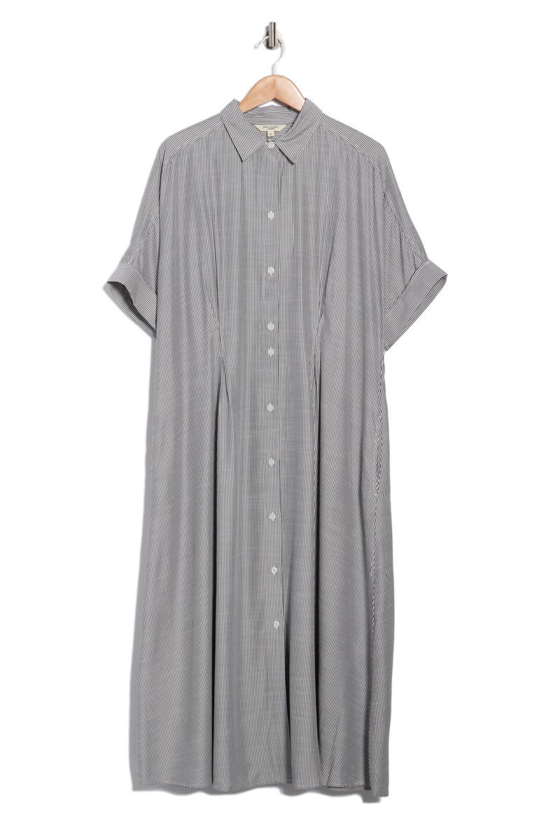 Elbow Sleeve Maxi Shirtdress, Alternate, color, BLACK/ OFF WHITE