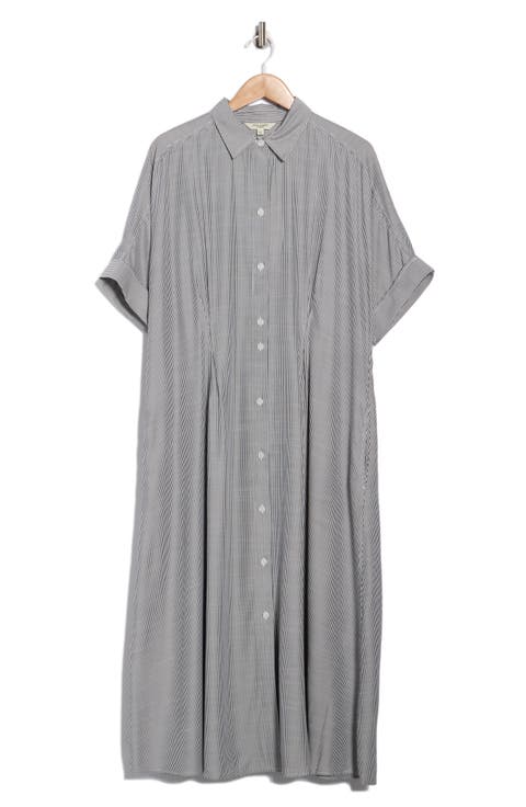 Elbow Sleeve Maxi Shirtdress (Plus)