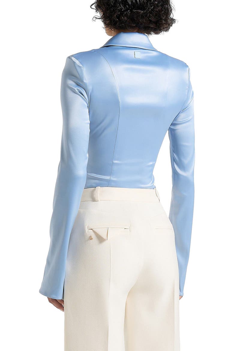 Louise Wide Shoulder Satin Shirt Bodysuit, Alternate, color, Pale Blue