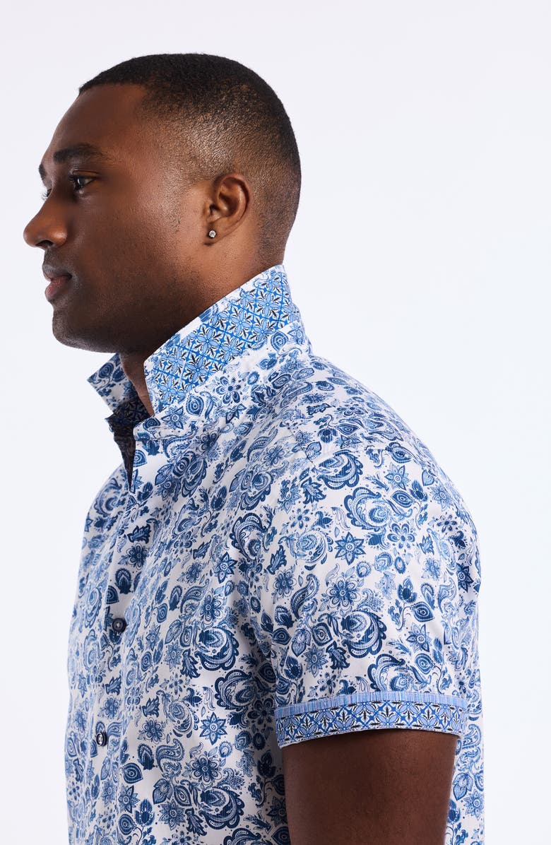 Robert Graham Lamton Short Sleeve Cotton Button-Up Shirt, Alternate, color, Blue