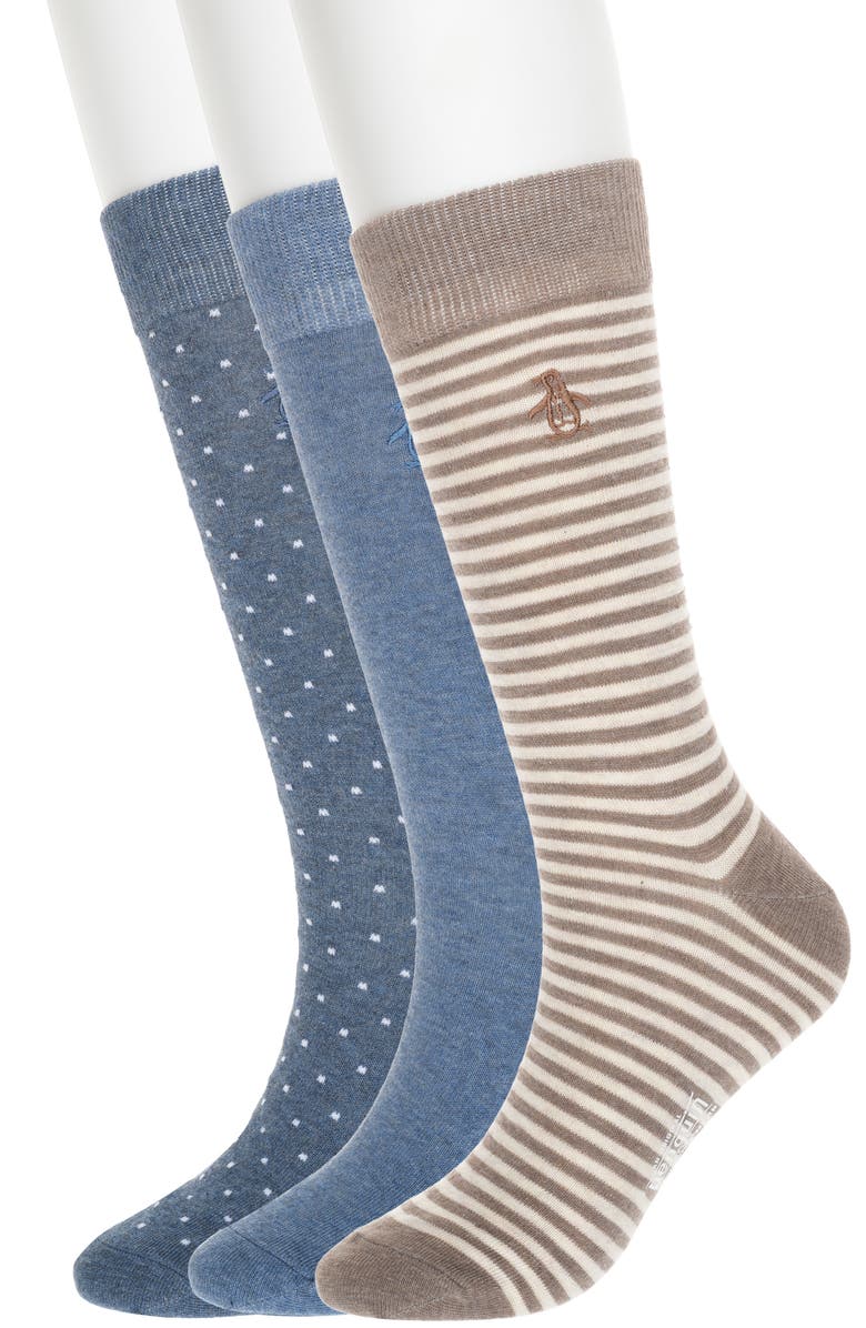 Original Penguin Stripe & Dot 3-Pack Assorted Crew Socks, Main, color, 