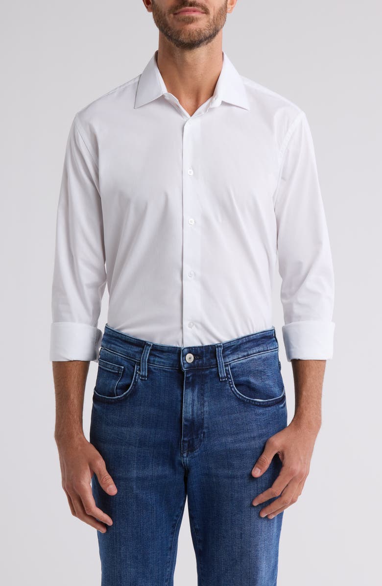 Lucky Brand Solid Stretch Slim Fit Dress Shirt, Main, color, White