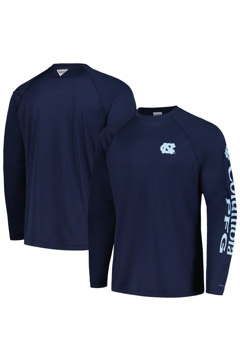 Men's Columbia Navy North Carolina Tar Heels Terminal Tackle Omni-Shade Raglan Long Sleeve T-Shirt, Main, color, Blue