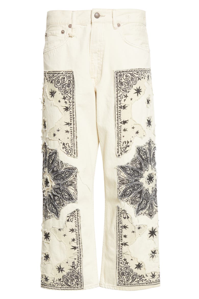 X-Boyfriend Crop Jeans, Alternate, color, ECRU BANDANA APPLIQUE