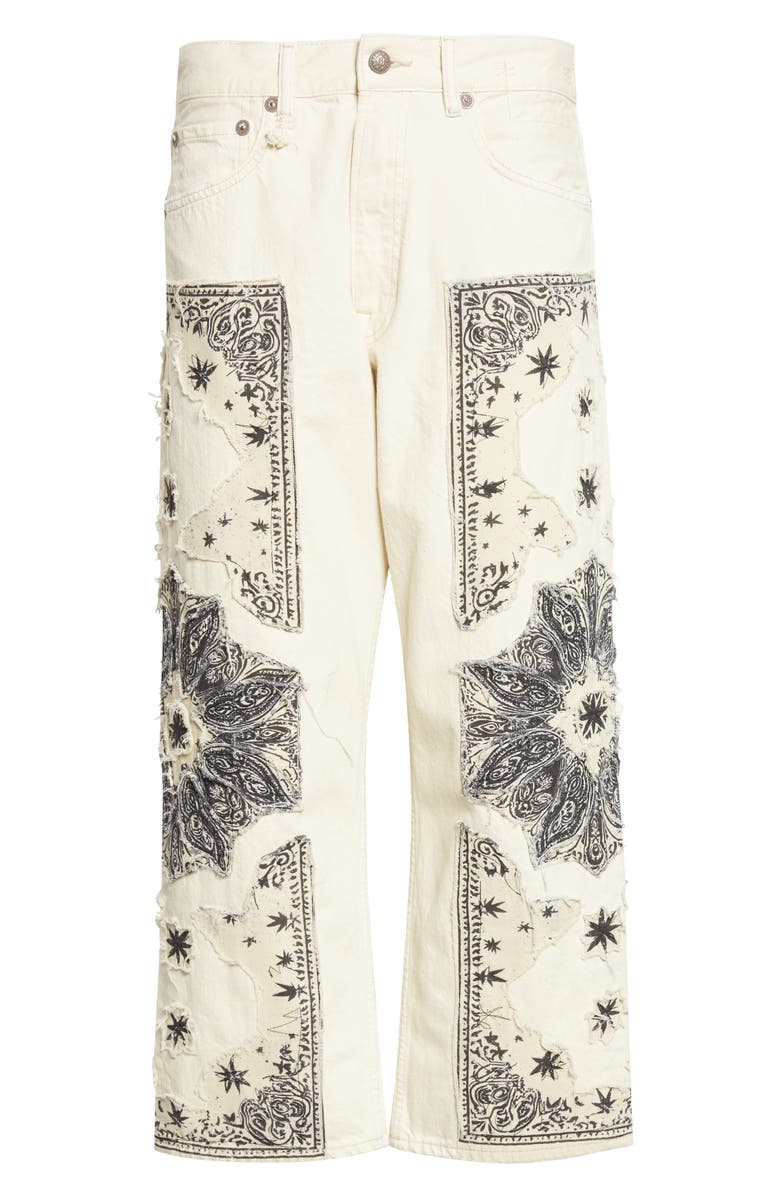 R13 X-Boyfriend Crop Jeans, Alternate, color, Ecru Bandana Applique