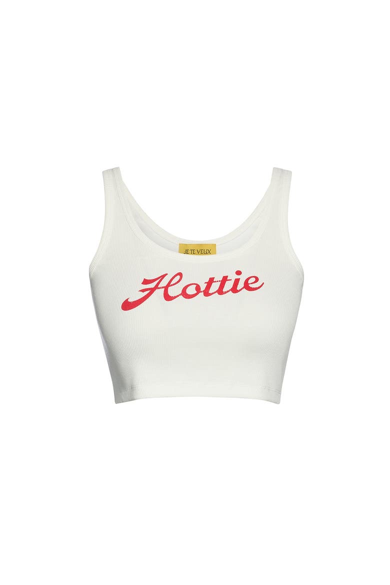 Hottie Print Ribbed Crop Top, Alternate, color, White