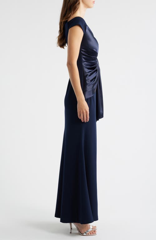Eliza J Mixed Media Off The Shoulder Gown In Blue