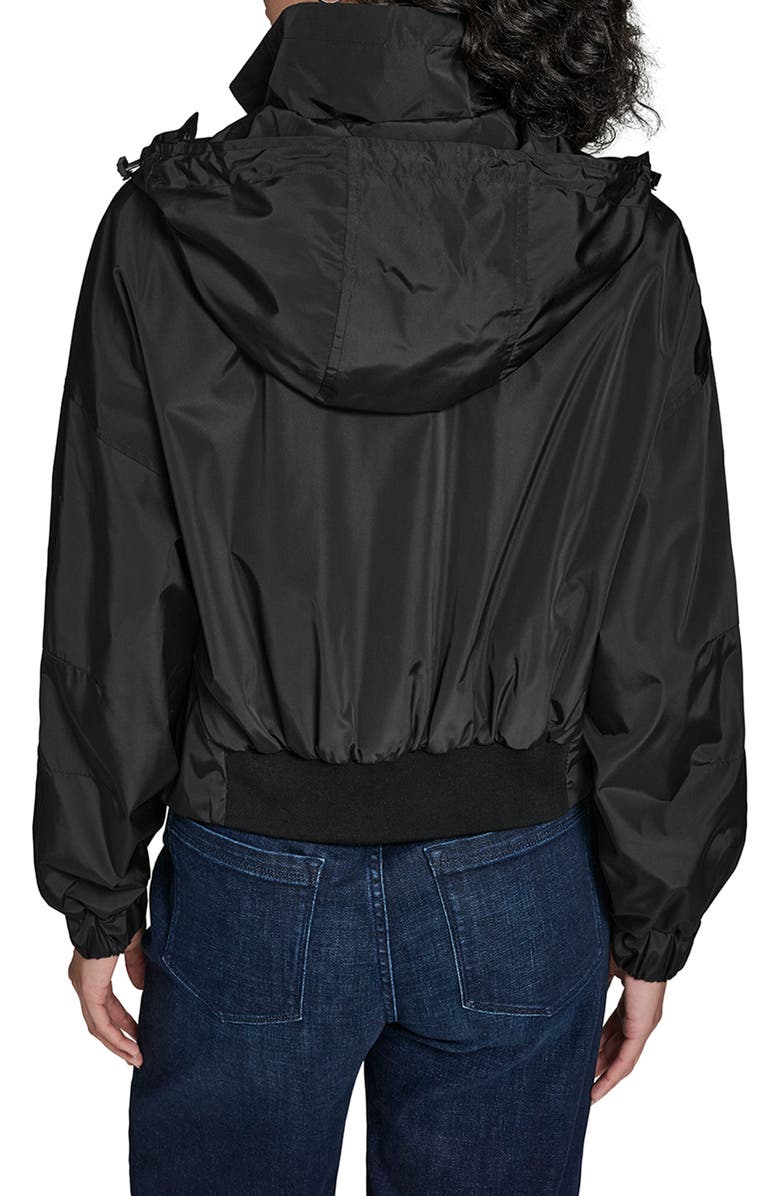 KARL LAGERFELD Short Hooded Logo Rain Jacket, Alternate, color, Black