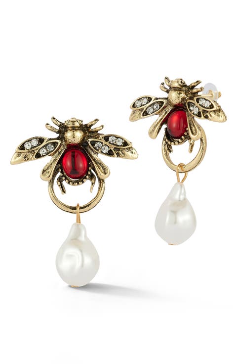 Bee Faux Pearl Statement Drop Earrings