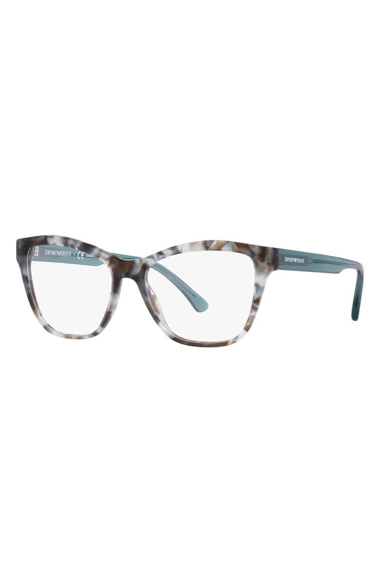 Emporio Armani 52mm Cat Eye Optical Glasses, Alternate, color, Shiny Blue Havana / Demo Lens