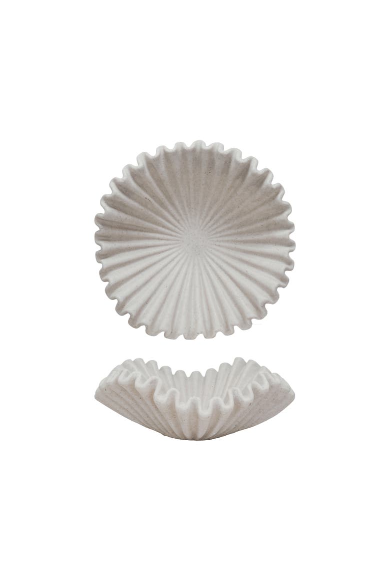 Chic Ruffle Stone-Finish Bowl, Cream, Main, color, Cream