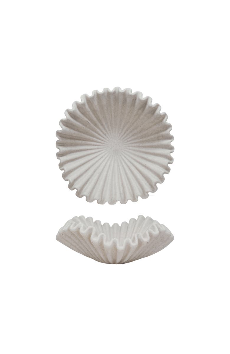Storied Home Chic Ruffle Stone-Finish Bowl, Cream, Main, color, Cream