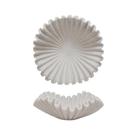 Chic Ruffle Stone-Finish Bowl, Cream