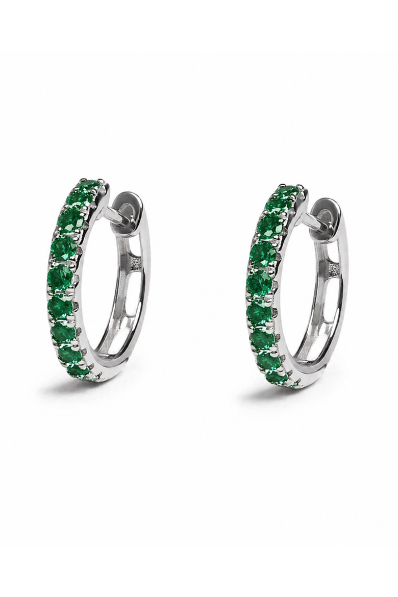 Green Emerald Bold Diamond Huggies, Main, color, White Gold