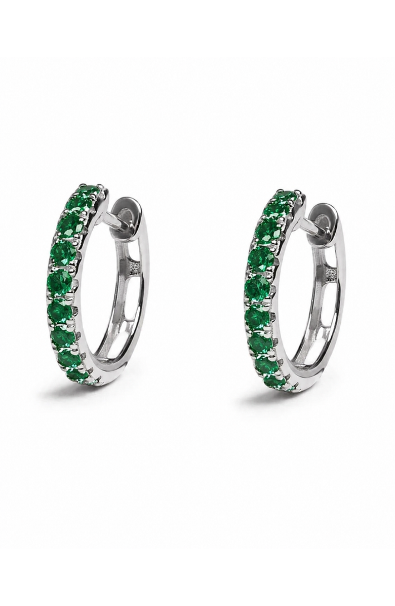 ZARUX Green Emerald Bold Diamond Huggies, Main, color, White Gold